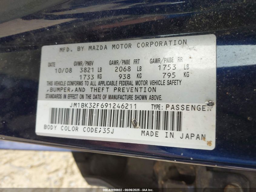 2009 Mazda Mazda3 I Sport VIN: JM1BK32F691246211 Lot: 42890802