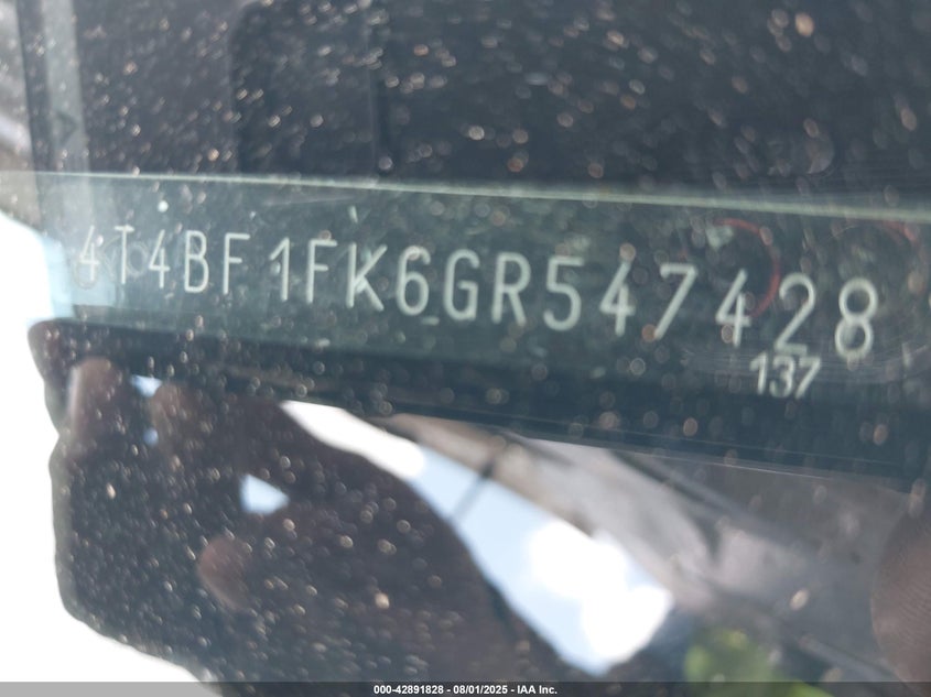 2016 Toyota Camry Le VIN: 4T4BF1FK6GR547428 Lot: 42891828