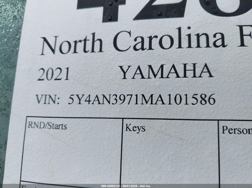 2021 Yamaha Yxr450 VIN: 5Y4AN3971MA101586 Lot: 42892123