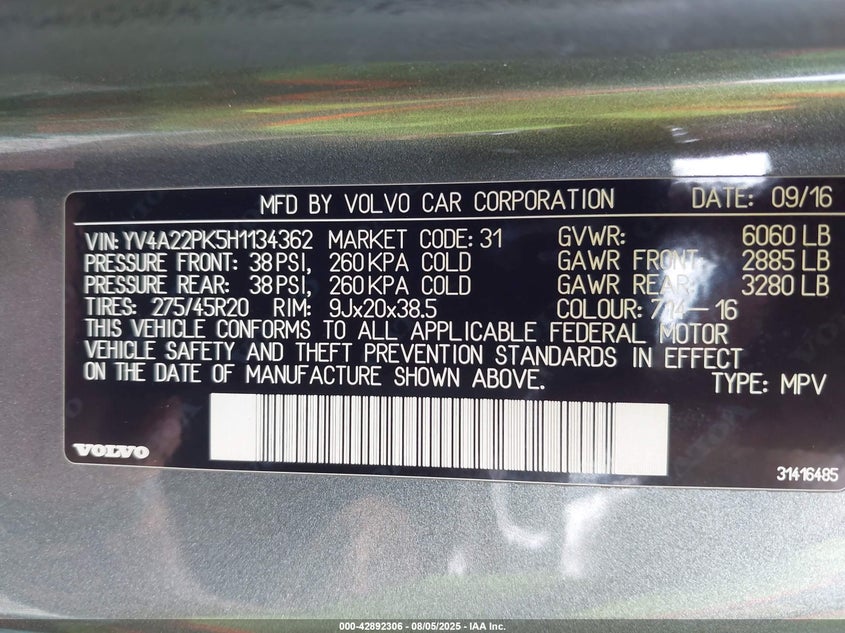 2017 VOLVO XC90 T6 MOMENTUM - YV4A22PK5H1134362