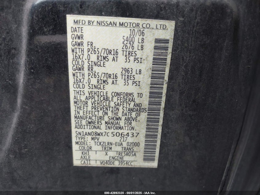 5N1AN08WX7C506437 2007 NISSAN XTERRA photo no. 9