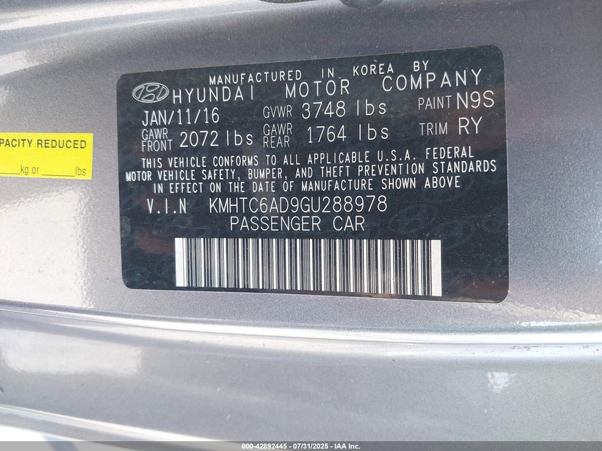 2016 HYUNDAI VELOSTER - KMHTC6AD9GU288978