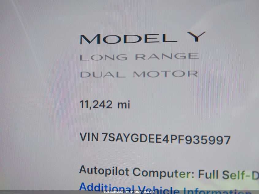 2023 Tesla Model y Awd long Range Dual Motor All-wheel Drive Grey Lot 111042892659 Vin 7SAYGDEE4PF935997