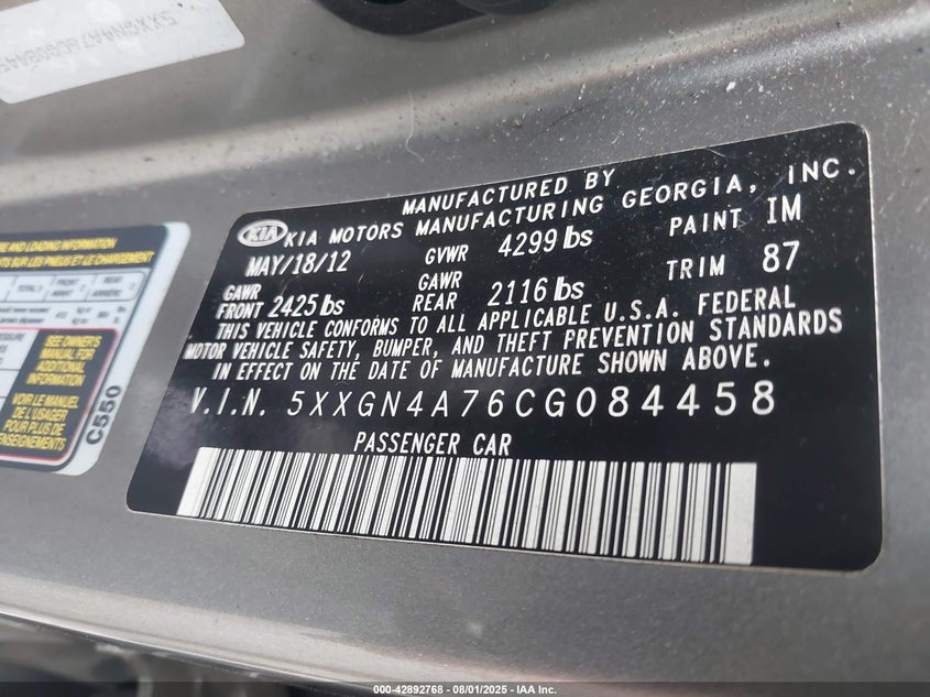 5XXGN4A76CG084458 2012 KIA OPTIMA photo no. 9