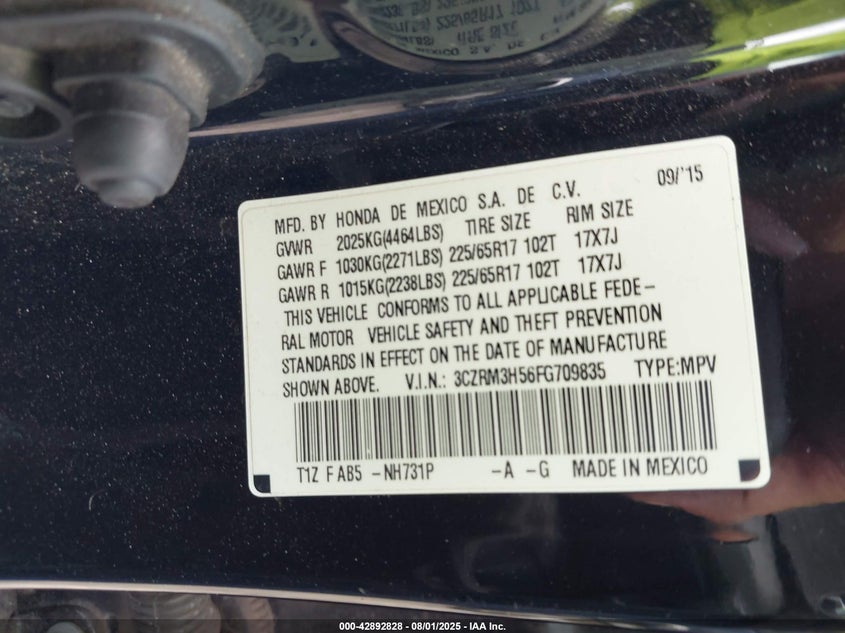 2015 HONDA CR-V EX - 3CZRM3H56FG709835