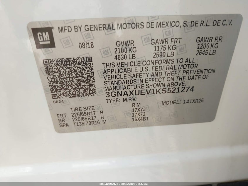 2019 CHEVROLET EQUINOX LT - 3GNAXUEV1KS521274