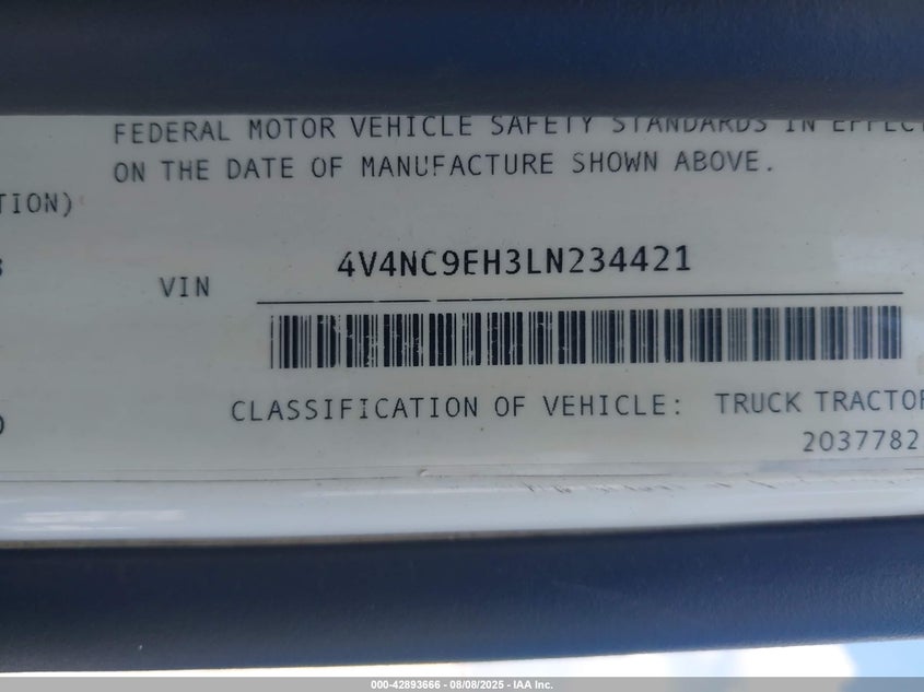 2020 Volvo Vnl VIN: 4V4NC9EH3LN234421 Lot: 42893666