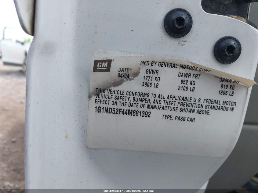2004 Chevrolet Classic VIN: 1G1ND52F44M681392 Lot: 42893947