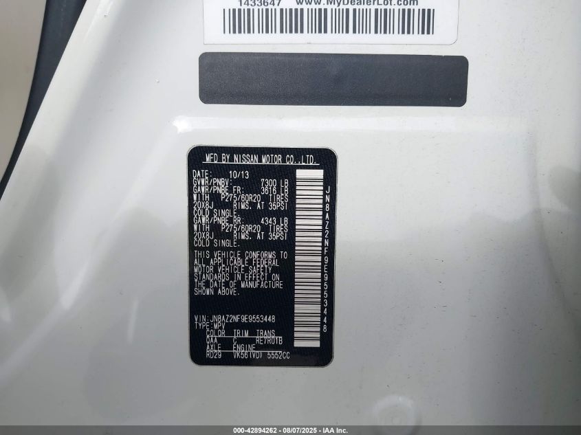 2014 Infiniti Qx80 VIN: JN8AZ2NF9E9553448 Lot: 42894262