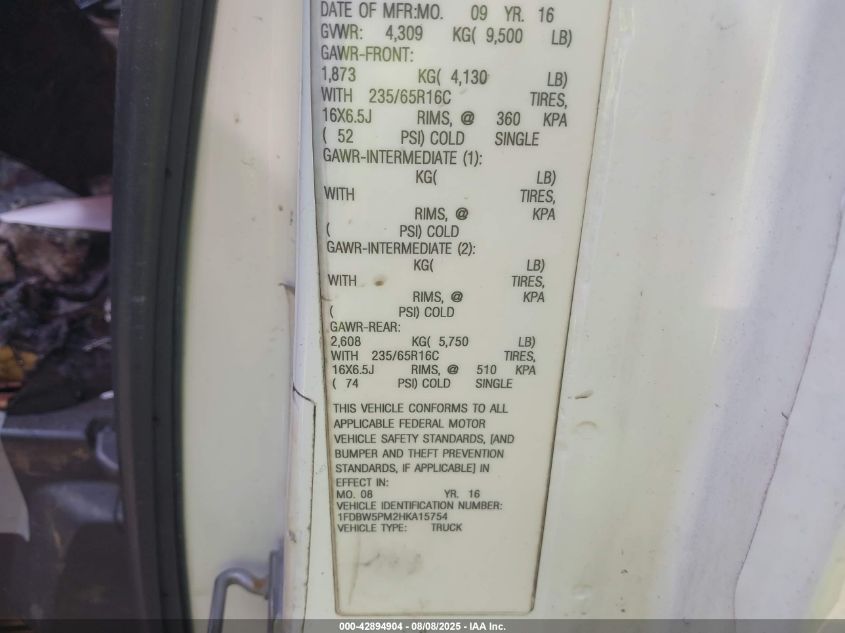 2017 Ford Transit-350 Cutaway VIN: 1FDBW5PM2HKA15754 Lot: 42894904