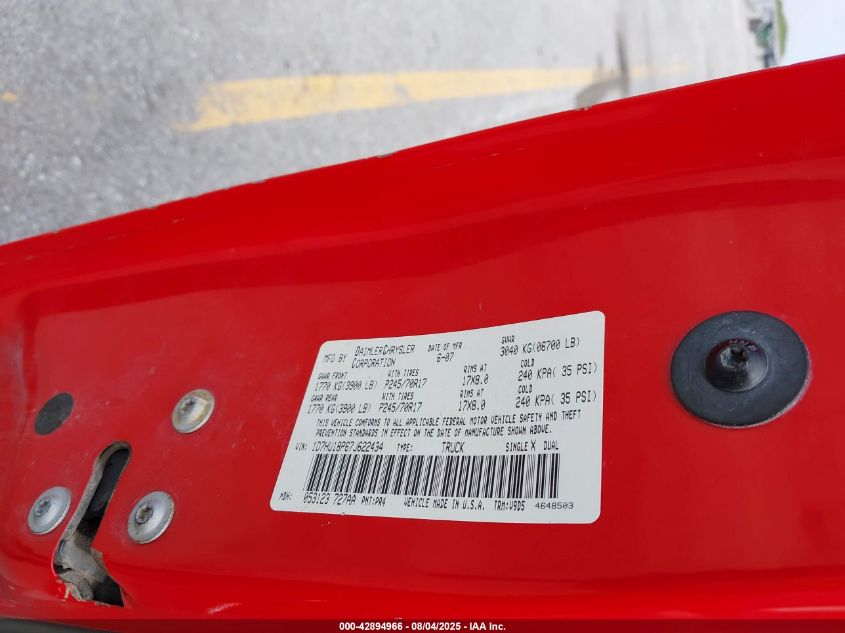 2007 Dodge Ram 1500 Slt/Trx4 Off Road/Sport VIN: 1D7HU18P67J622434 Lot: 42894966