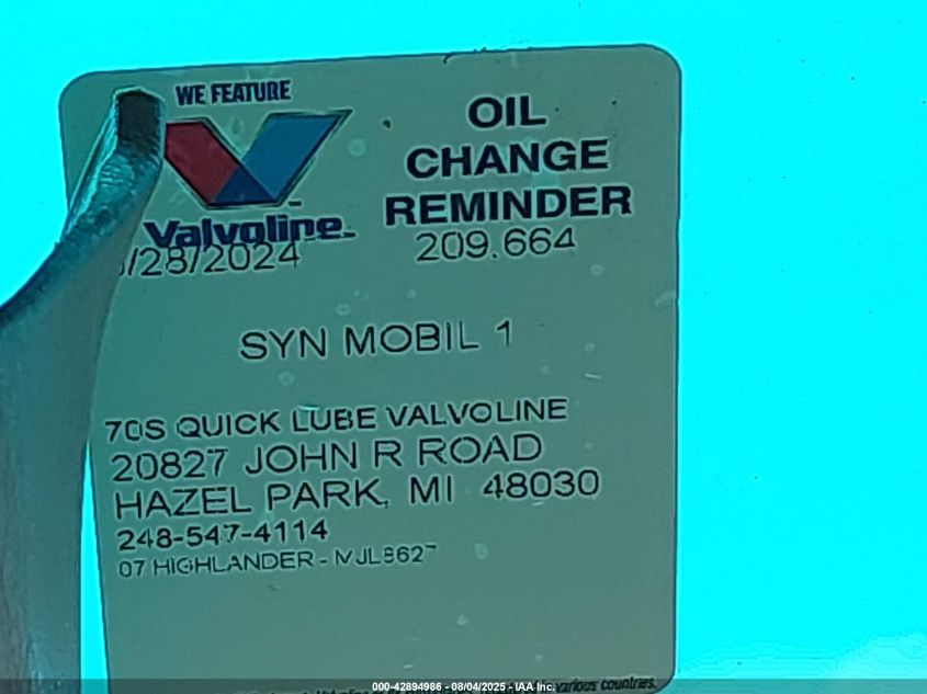 2007 Toyota Highlander V6 VIN: JTEHP21A670197487 Lot: 42894986