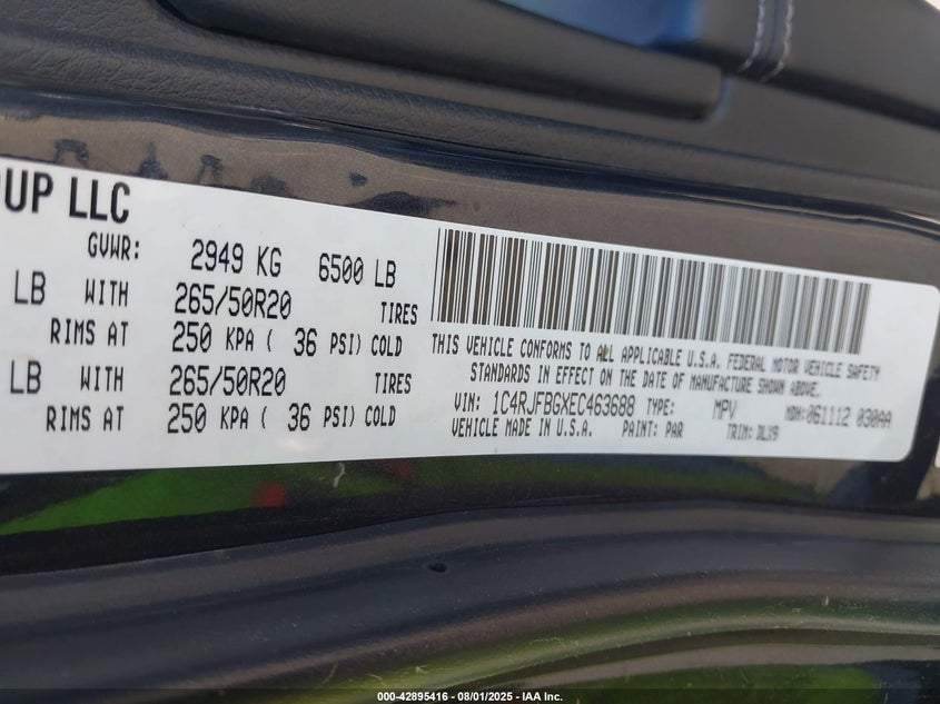 2014 Jeep Grand Cherokee Limited VIN: 1C4RJFBGXEC463688 Lot: 42895416