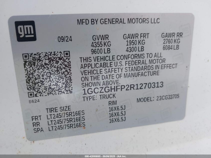 2024 Chevrolet Express Cargo Rwd 3500 Extended Wheelbase Wt VIN: 1GCZGHFP2R1270313 Lot: 42895885