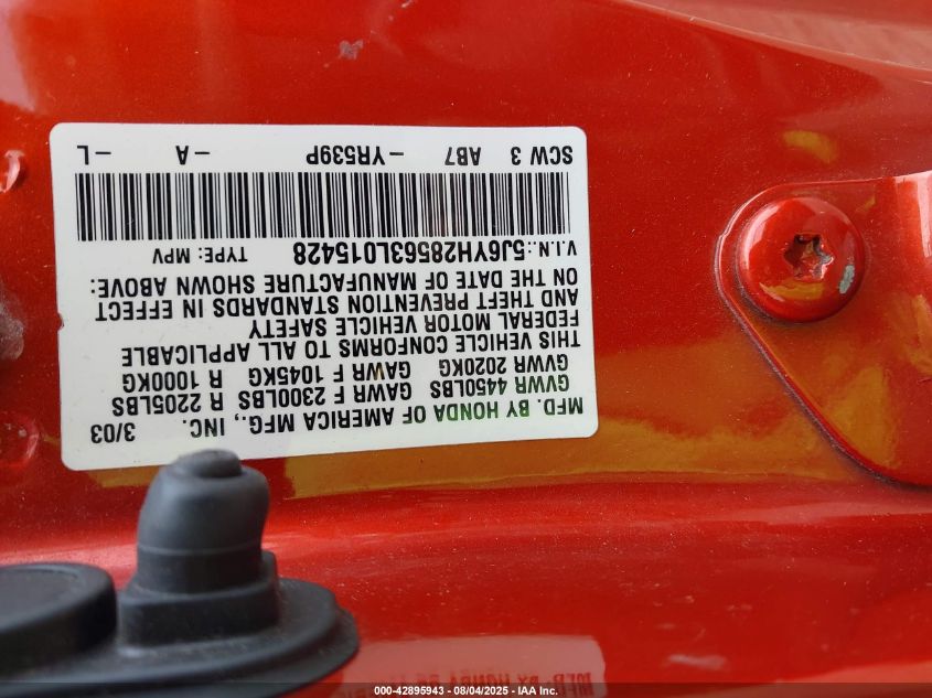 2003 Honda Element Ex VIN: 5J6YH28563L015428 Lot: 42895943