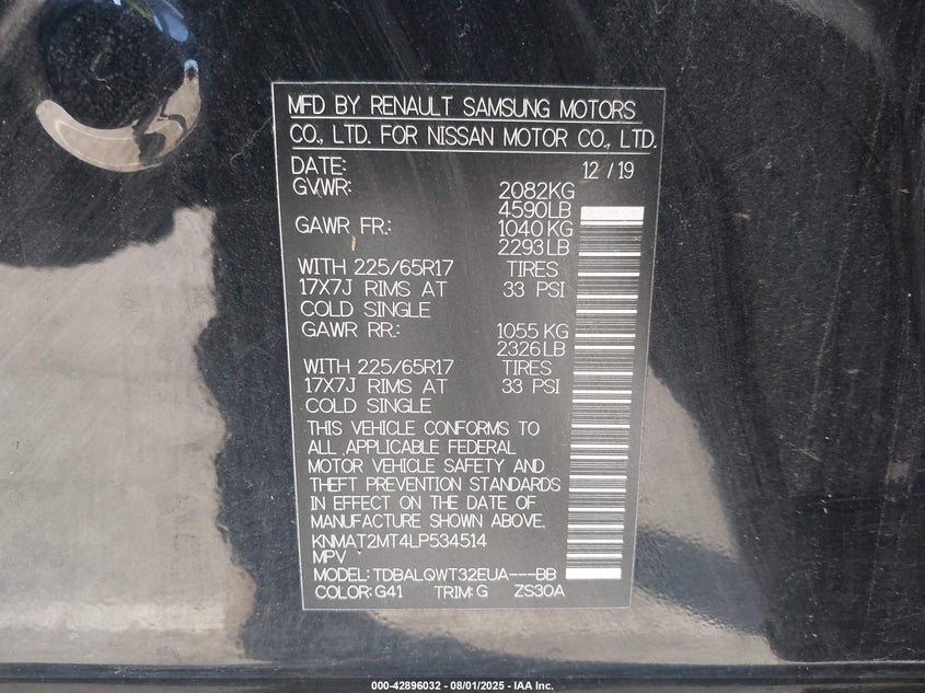 VIN KNMAT2MT4LP534514 2020 NISSAN ROGUE SV FWD