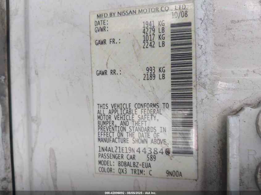 2009 Nissan Altima 2.5 S VIN: 1N4AL21E19N443846 Lot: 42896892