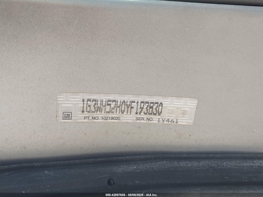 2000 Oldsmobile Intrigue Gx VIN: 1G3WH52H0YF193830 Lot: 42897658