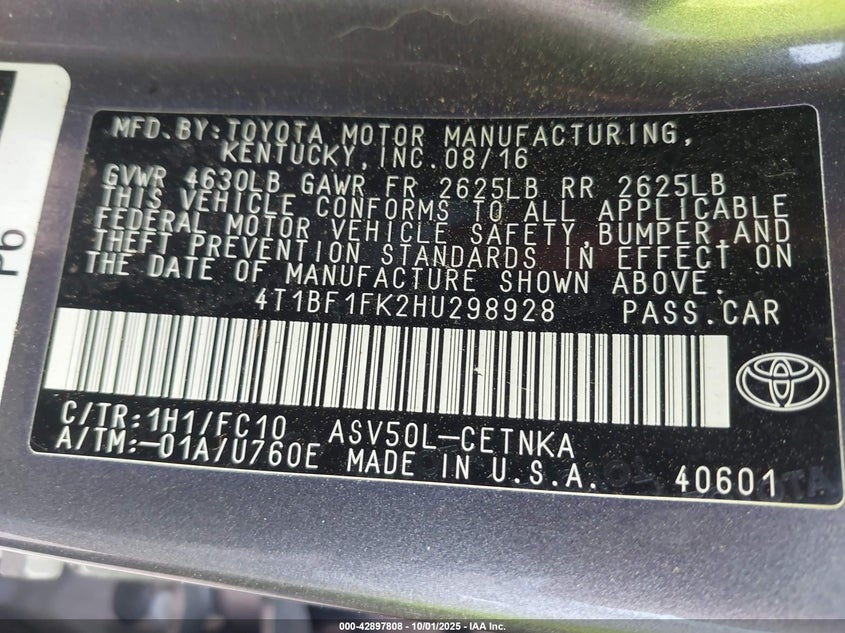 2017 Toyota Camry Le VIN: 4T1BF1FK2HU298928 Lot: 42897808