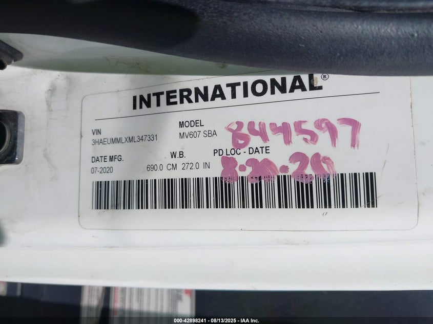 2021 International Mv VIN: 3HAEUMMLXML347331 Lot: 42898241
