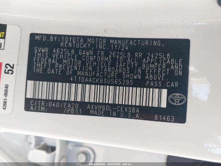 2025 Toyota Camry - 4T1DAACK6SU565295