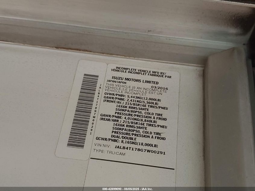 2016 Isuzu Npr VIN: JALB4T178G7W00291 Lot: 42899090