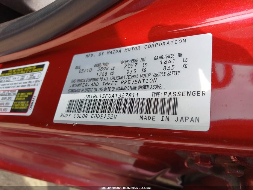 2010 Mazda Mazda3 VIN: JM1BL1SF0A1327811 Lot: 42899202