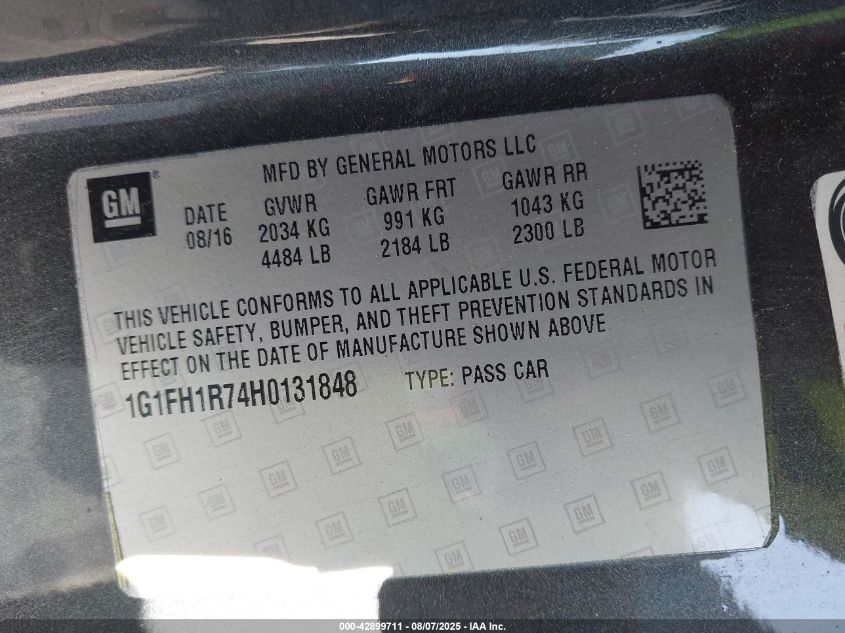 2017 Chevrolet Camaro 2Ss VIN: 1G1FH1R74H0131848 Lot: 42899711