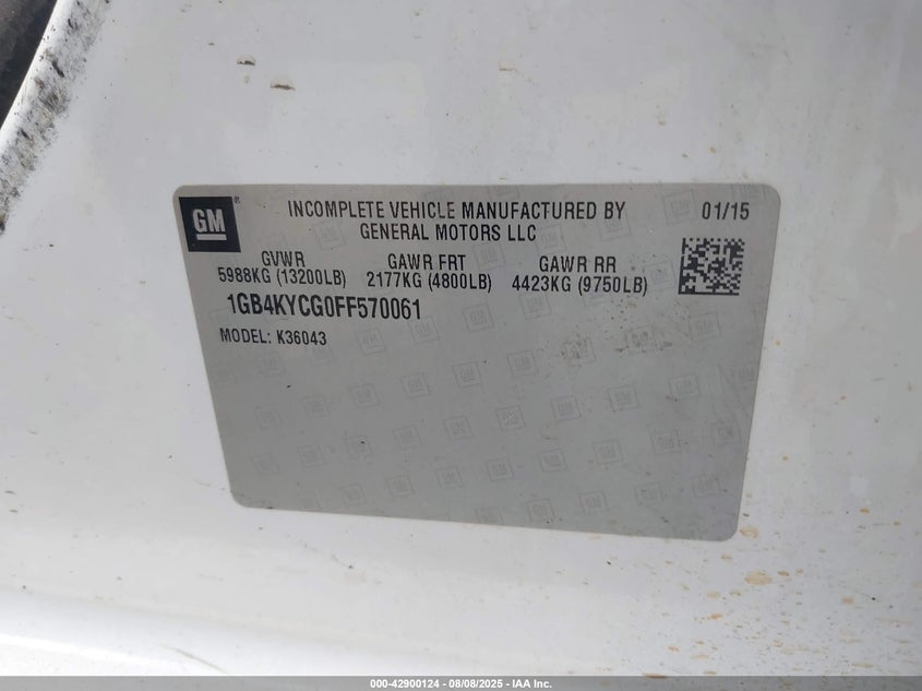 2015 Chevrolet Silverado 3500Hd Chassis Wt VIN: 1GB4KYCG0FF570061 Lot: 42900124