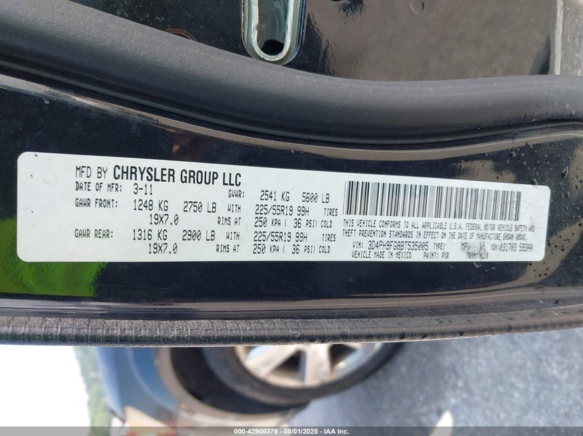 2011 Dodge Journey Lux VIN: 3D4PH9FG8BT535005 Lot: 42900376