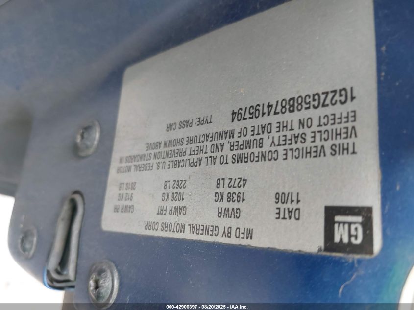 2007 Pontiac G6 VIN: 1G2ZG58B874195794 Lot: 42900397