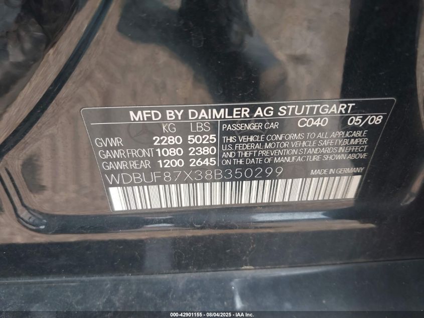 2008 Mercedes-Benz E 350 4Matic VIN: WDBUF87X38B350299 Lot: 42901155