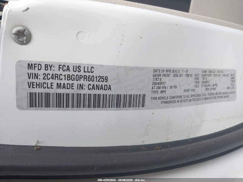 2023 Chrysler Pacifica Touring L VIN: 2C4RC1BG0PR601259 Lot: 42902805