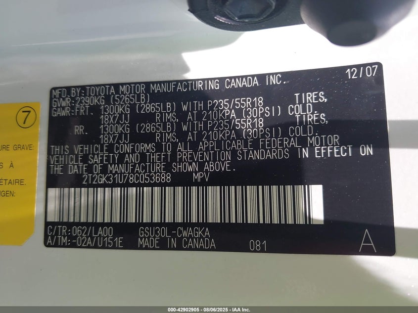 2008 Lexus Rx 350 VIN: 2T2GK31U78C053688 Lot: 42902905