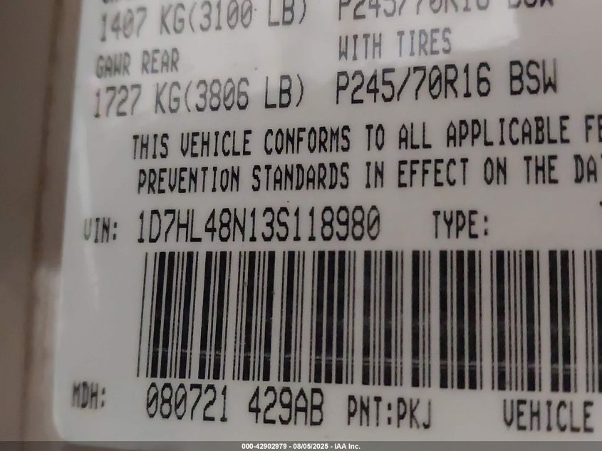 2003 Dodge Dakota Slt VIN: 1D7HL48N13S118980 Lot: 42902979