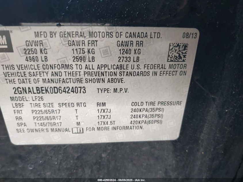 2013 Chevrolet Equinox Ls VIN: 2GNALBEK0D6424073 Lot: 42903524
