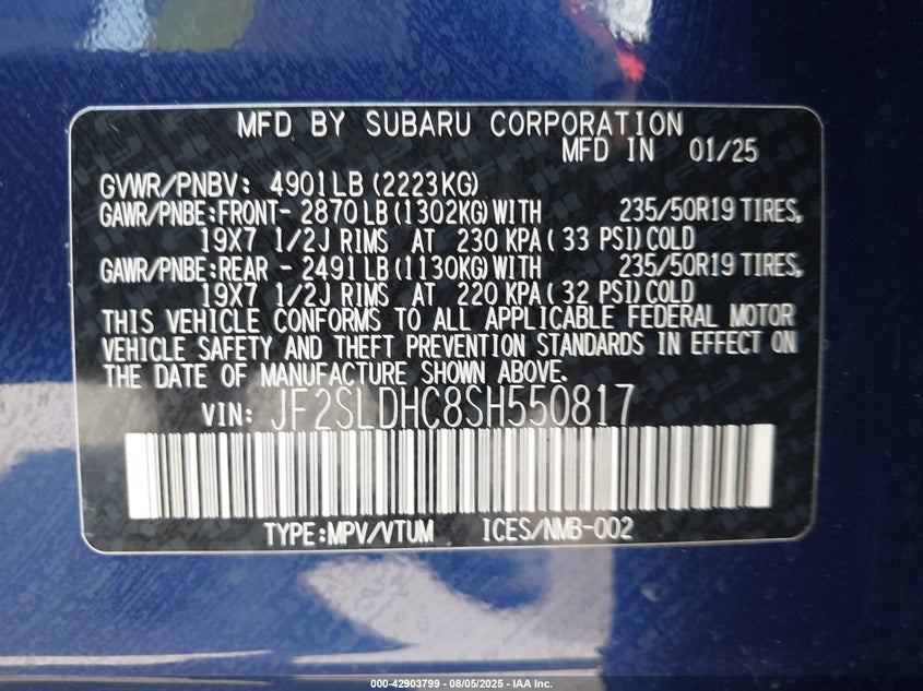 2025 SUBARU FORESTER SPORT - JF2SLDHC8SH550817