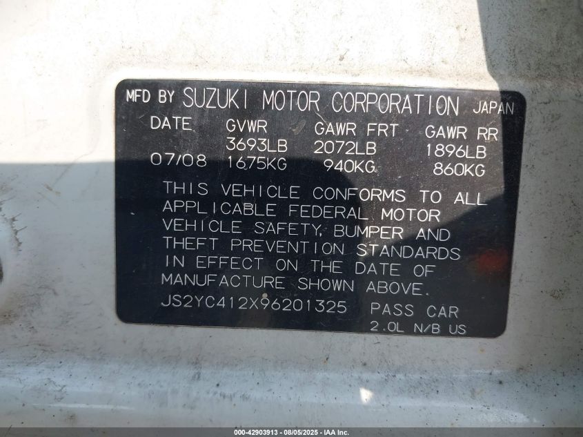 2009 Suzuki Sx4 VIN: JS2YC412X96201325 Lot: 42903913