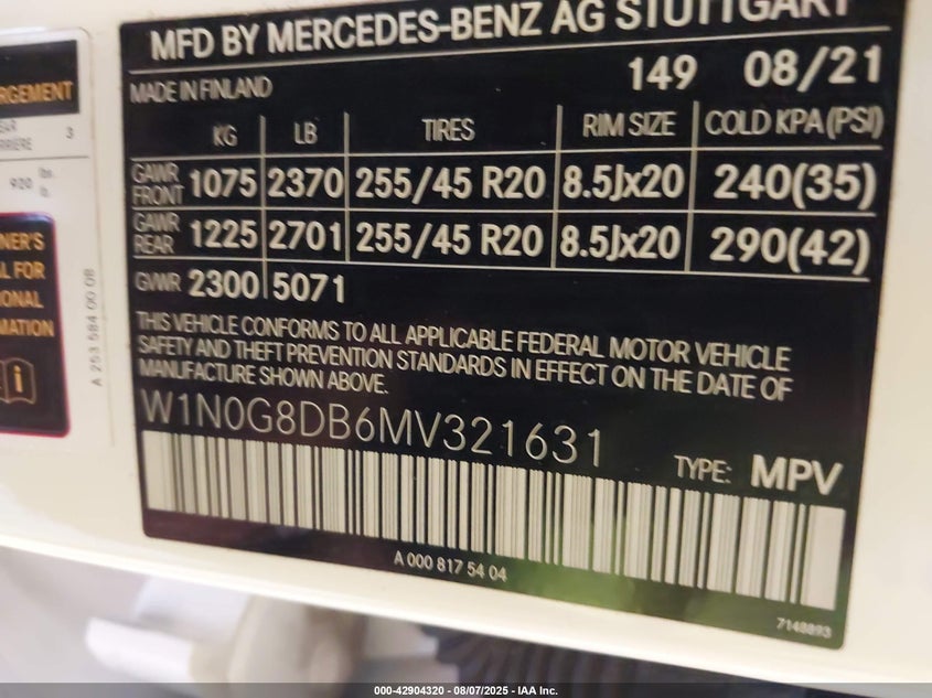 2021 MERCEDES-BENZ GLC 300 SUV - W1N0G8DB6MV321631