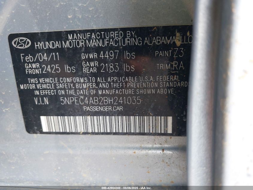 2011 Hyundai Sonata Se/Limited VIN: 5NPEC4AB2BH241035 Lot: 42904388
