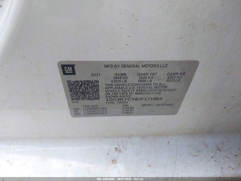 2018 Chevrolet Silverado 3500Hd Wt VIN: 1GC4KYCY8JF171864 Lot: 42904562