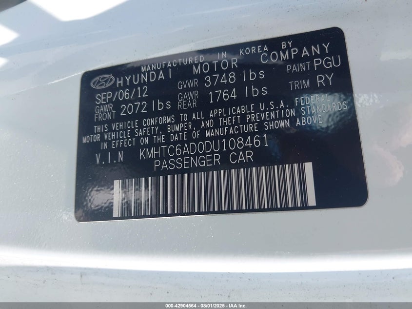 2013 HYUNDAI VELOSTER BASE W/GRAY - KMHTC6AD0DU108461