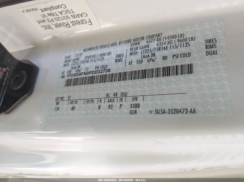 2023 Ford E-450 Cutaway VIN: 1FDXE4FN0PDD32738 Lot: 42905353