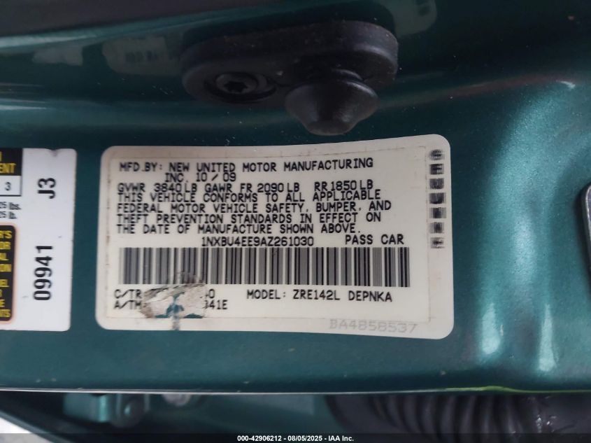 2010 Toyota Corolla Xle VIN: 1NXBU4EE9AZ261030 Lot: 42906212