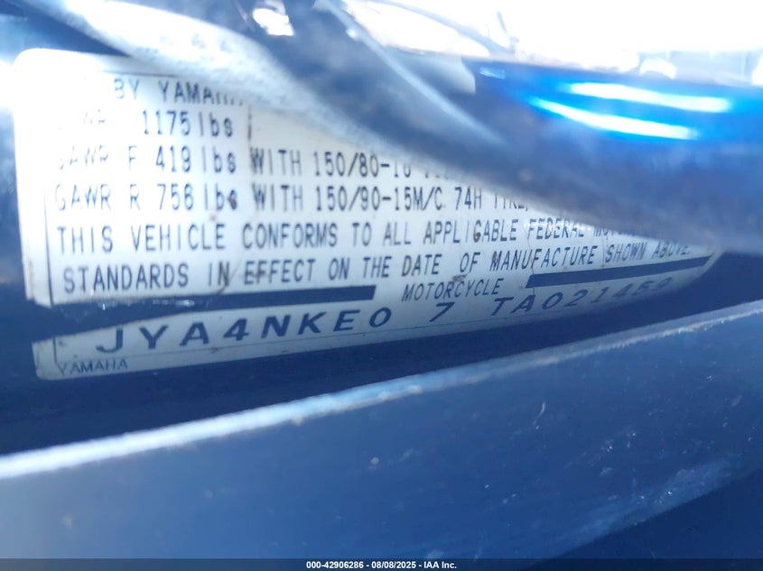 1996 Yamaha Xvz13 A VIN: JYA4NKE07TA021459 Lot: 42906286