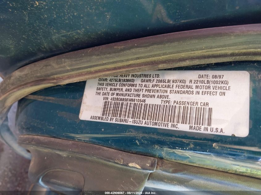 1998 Subaru Legacy Outback/Outback Limited/Outback Sport VIN: 4S3BG6856W6610546 Lot: 42906567