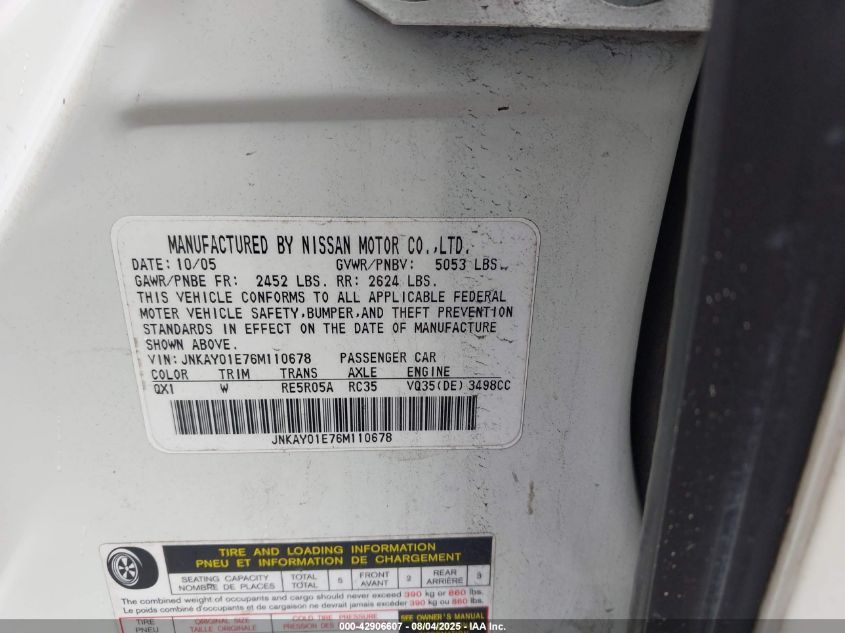 2006 Infiniti M35 Sport VIN: JNKAY01E76M110678 Lot: 42906607