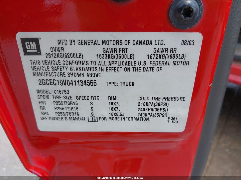 2004 Chevrolet Silverado 1500 Ls VIN: 2GCEC19V041134566 Lot: 42906680