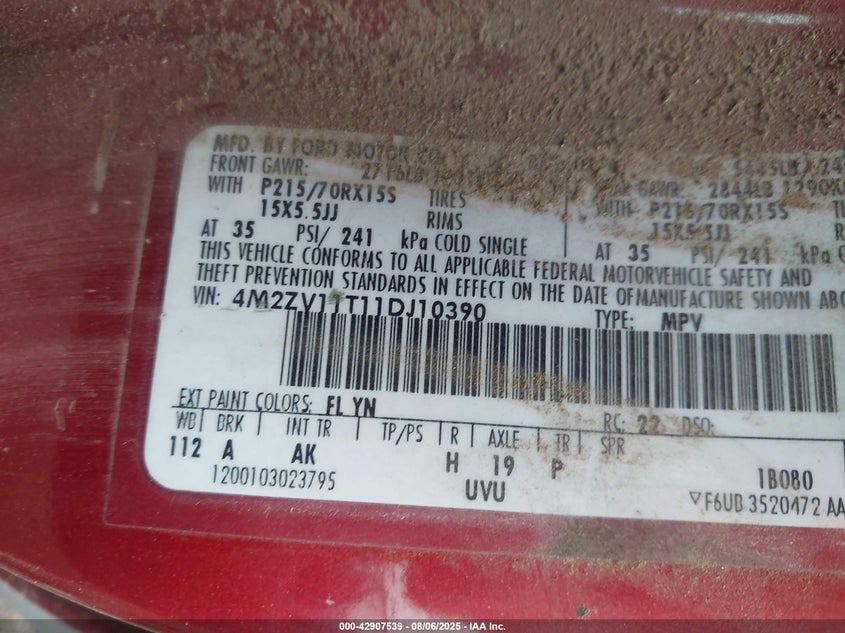2001 Mercury Villager VIN: 4M2ZV11T11DJ10390 Lot: 42907539