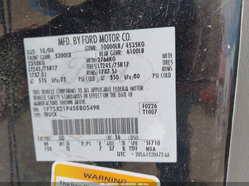 2006 Ford F-250 Lariat/Xl/Xlt VIN: 1FTSX21P76EC43747 Lot: 42908402